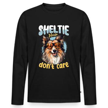 Shetland Sheepdog Dog - Sheltie hair, don't care - Männer Premium Bio Langarmshirt - Schwarz - Vorne - Nico (187cm)