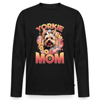 Yorkshire Terrier Chien Yorkie - Yorkie Maman - T-shirt manches longues Premium bio Homme - noir - Devant - Nico (187cm)