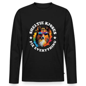 Shetland Sheepdog Dog Sheltie kisses Fix everythin - Männer Premium Bio Langarmshirt - Schwarz - Vorne - Nico (187cm)