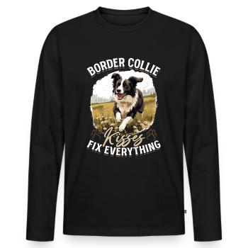 Border Collie Dog - kisses fix everything - Männer Premium Bio Langarmshirt - Schwarz - Vorne - Nico (187cm)