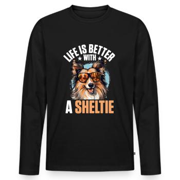 Chien de berger Shetland La vie des chiens est meilleure avec Sheltie - T-shirt manches longues Premium bio Homme - noir - Devant - Nico (187cm)