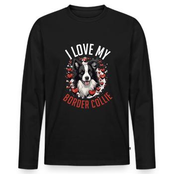 Chien Border Collie - J’adore mon Border Collie - T-shirt manches longues Premium bio Homme - noir - Devant - Nico (187cm)