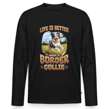 Border Collie Dog - La vie est meilleure avec un - T-shirt manches longues Premium bio Homme - noir - Devant - Nico (187cm)