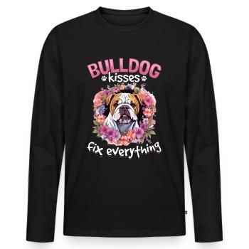 Bouledogue anglais britannique amour baisers Réparez tout - T-shirt manches longues Premium bio Homme - noir - Devant - Nico (187cm)