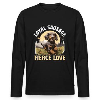 Saucisse saucisse saucisse teckel chien Loyal saucisse - T-shirt manches longues Premium bio Homme - noir - Devant - Nico (187cm)