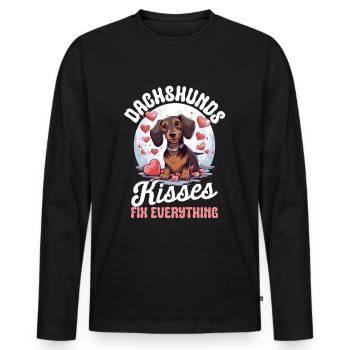 Baisers de teckel Fix everything Saucisse Chien Wiener - T-shirt manches longues Premium bio Homme - noir - Devant - Nico (187cm)