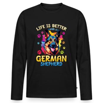 La vie d’un chien de compagnie est meilleure avec un berger allemand - T-shirt manches longues Premium bio Homme - noir - Devant - Nico (187cm)