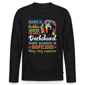 Dachshund wiener sausage dog Silence is Golden - Männer Premium Bio Langarmshirt - Schwarz - Vorne - Nico (187cm)