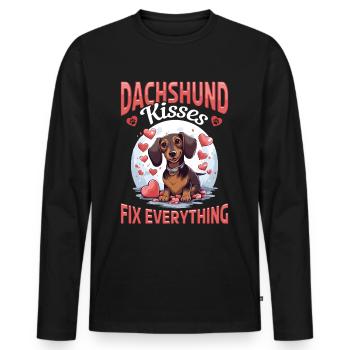 Wiener sausage dog Dachshund kisses Fix everything - Männer Premium Bio Langarmshirt - Schwarz - Vorne - Nico (187cm)