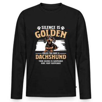 Dachshund wiener sausage dog Silence is Golden - Männer Premium Bio Langarmshirt - Schwarz - Vorne - Nico (187cm)