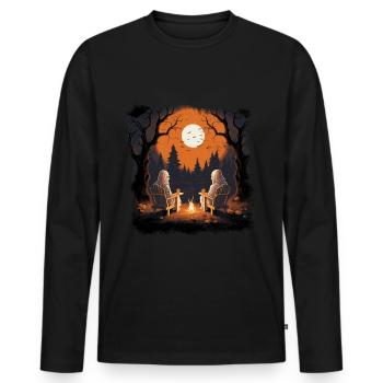 Funny Halloween Ghost at Campfire - Men's Premium Organic Long Sleeve Shirt - black - Front - Nico (187cm)