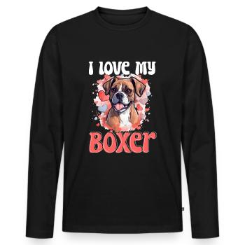 Boxer chien race animal de compagnie - J’aime mon boxer - T-shirt manches longues Premium bio Homme - noir - Devant - Nico (187cm)
