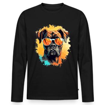 Boxer chien de race animal de compagnie avec lunettes de soleil - T-shirt manches longues Premium bio Homme - noir - Devant - Nico (187cm)