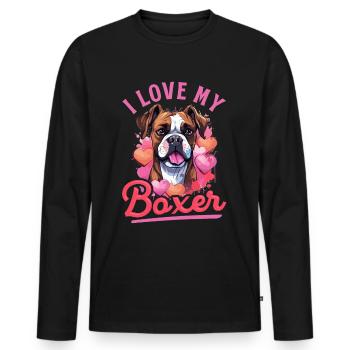 Boxer chien race animal de compagnie - J’aime mon boxer - T-shirt manches longues Premium bio Homme - noir - Devant - Nico (187cm)