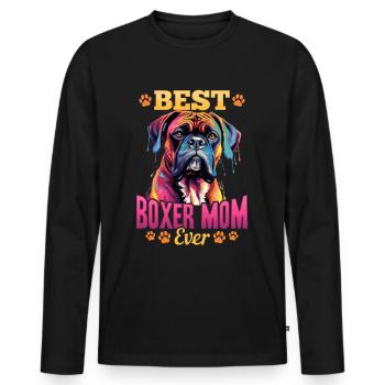 Boxer Dog Breed Pet - Meilleure maman Boxer de tous les temps - T-shirt manches longues Premium bio Homme - noir - Devant - Nico (187cm)
