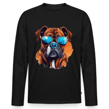 Boxer chien de race animal de compagnie avec lunettes de soleil - T-shirt manches longues Premium bio Homme - noir - Devant - Nico (187cm)
