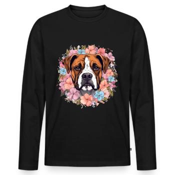 Boxer Dog Breed Pet - Cute Graphic with Flowers - Men's Premium Organic Long Sleeve Shirt - black - Front - Nico (187cm)