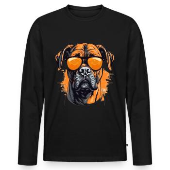 Boxer chien de race animal de compagnie avec lunettes de soleil - T-shirt manches longues Premium bio Homme - noir - Devant - Nico (187cm)
