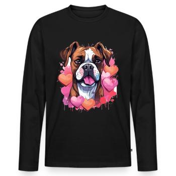 Boxer Dog Breed Pet - Cute Graphic with hearts - Men's Premium Organic Long Sleeve Shirt - black - Front - Nico (187cm)