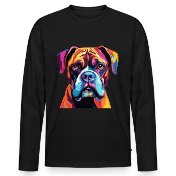 Boxer chien race animal de compagnie - Pop Art coloré - T-shirt manches longues Premium bio Homme - noir - Devant - Nico (187cm)