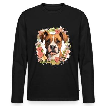Boxer Dog Breed Pet - Cute Graphic with Flowers - Men's Premium Organic Long Sleeve Shirt - black - Front - Nico (187cm)