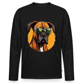 Boxer chien de race animal de compagnie avec lunettes de soleil - T-shirt manches longues Premium bio Homme - noir - Devant - Nico (187cm)