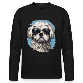 Maltese Dog Breed Pet with Sunglasses - Männer Premium Bio Langarmshirt - Schwarz - Vorne - Nico (187cm)