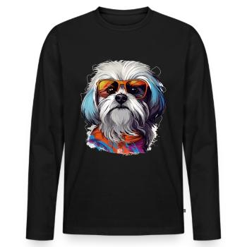 Maltese Dog Breed Pet with Sunglasses - Männer Premium Bio Langarmshirt - Schwarz - Vorne - Nico (187cm)
