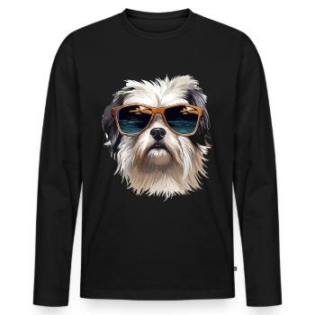 Maltese Dog Breed Pet with Sunglasses - Männer Premium Bio Langarmshirt - Schwarz - Vorne - Nico (187cm)