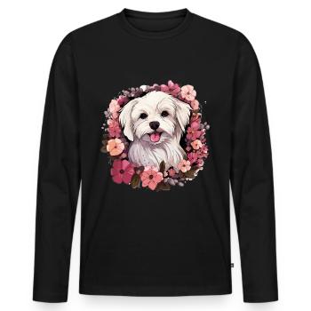 Maltese Dog Breed Pet Cute Graphic with Flowers - Men's Premium Organic Long Sleeve Shirt - black - Front - Nico (187cm)