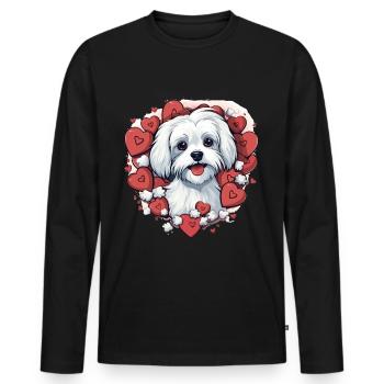 Maltese Dog Breed Pet Cute Graphic with Hearts - Männer Premium Bio Langarmshirt - Schwarz - Vorne - Nico (187cm)