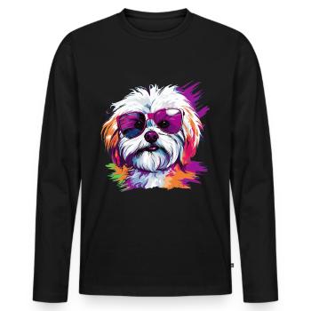 Maltese Dog Breed Pet with Sunglasses Pop Art - Männer Premium Bio Langarmshirt - Schwarz - Vorne - Nico (187cm)