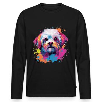 Chien maltais race animal de compagnie Pop Art - T-shirt manches longues Premium bio Homme - noir - Devant - Nico (187cm)