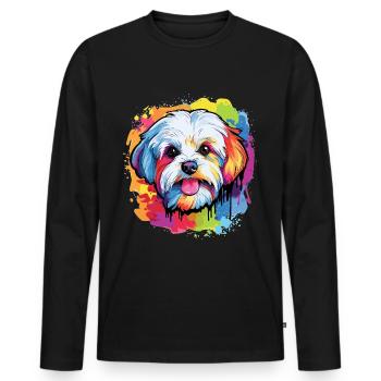 Maltese Dog Breed Pet Pop Art - Männer Premium Bio Langarmshirt - Schwarz - Vorne - Nico (187cm)