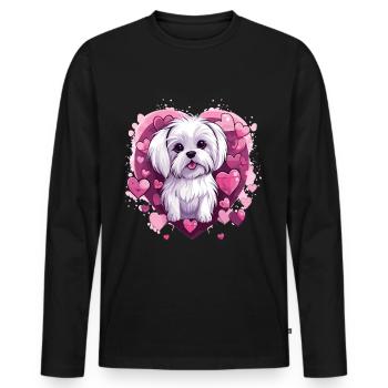 Chien maltais de race animal mignon graphique avec des coeurs - T-shirt manches longues Premium bio Homme - noir - Devant - Nico (187cm)
