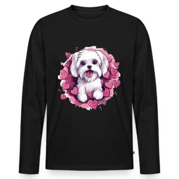 Maltese Dog Breed Pet Cute Graphic with Hearts - Men's Premium Organic Long Sleeve Shirt - black - Front - Nico (187cm)