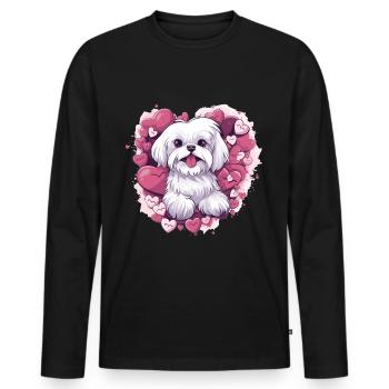 Maltese Dog Breed Pet Cute Graphic with Hearts - Men's Premium Organic Long Sleeve Shirt - black - Front - Nico (187cm)