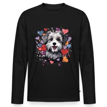 Morkie chien race animal mignon graphique avec des coeurs - T-shirt manches longues Premium bio Homme - noir - Devant - Nico (187cm)
