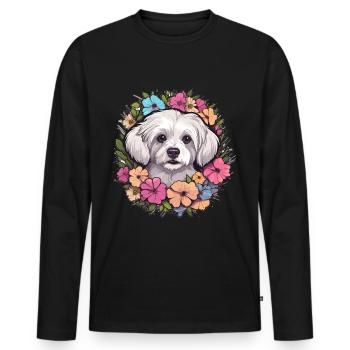 Maltese Dog Breed Pet Cute Graphic with Flowers - Männer Premium Bio Langarmshirt - Schwarz - Vorne - Nico (187cm)