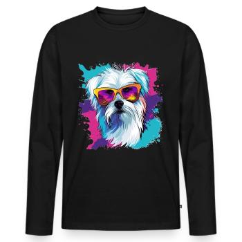 Chien maltais de race animal de compagnie avec lunettes de soleil Pop Art - T-shirt manches longues Premium bio Homme - noir - Devant - Nico (187cm)