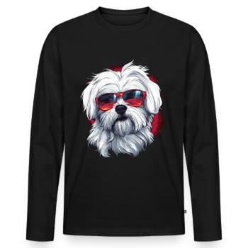 Maltese Dog Breed Pet with Sunglasses - Männer Premium Bio Langarmshirt - Schwarz - Vorne - Nico (187cm)