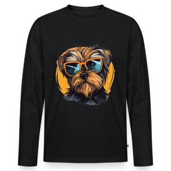 Morkie Dog Breed Pet Cute Graphic with Sunglasses - Men's Premium Organic Long Sleeve Shirt - black - Front - Nico (187cm)