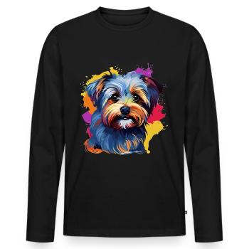 Morkie chien race animal coloré Pop Art - T-shirt manches longues Premium bio Homme - noir - Devant - Nico (187cm)