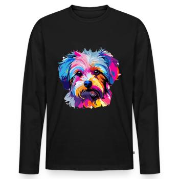 Morkie chien race animal coloré Pop Art - T-shirt manches longues Premium bio Homme - noir - Devant - Nico (187cm)