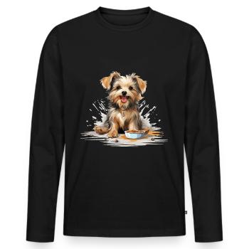 Morkie Chien Race Animaux Mignon Graphique - T-shirt manches longues Premium bio Homme - noir - Devant - Nico (187cm)