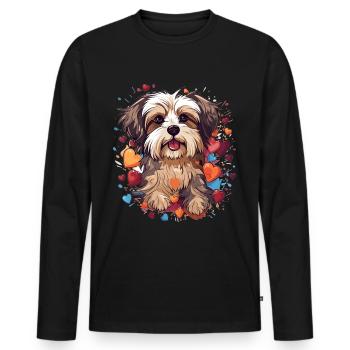 Morkie Dog Breed Pet Cute Graphic with Hearts - Men's Premium Organic Long Sleeve Shirt - black - Front - Nico (187cm)