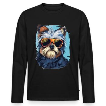 Morkie Dog Breed Pet Cute Graphic with Sunglasses - Men's Premium Organic Long Sleeve Shirt - black - Front - Nico (187cm)
