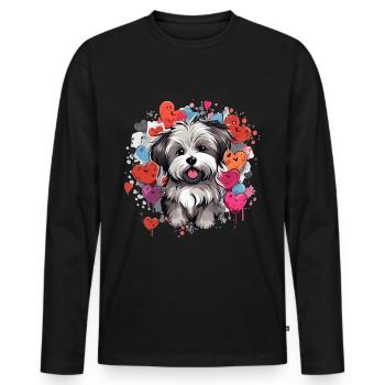 Morkie chien race animal mignon graphique avec des coeurs - T-shirt manches longues Premium bio Homme - noir - Devant - Nico (187cm)