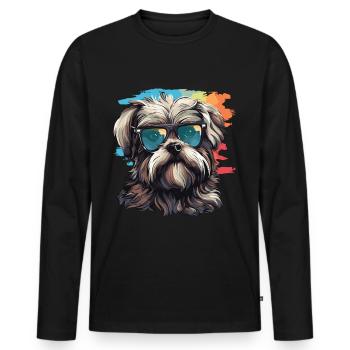 Morkie Dog Breed Pet Cute Graphic with Sunglasses - Men's Premium Organic Long Sleeve Shirt - black - Front - Nico (187cm)