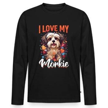 Morkie chien race animal de compagnie j’aime mon Morkie - T-shirt manches longues Premium bio Homme - noir - Devant - Nico (187cm)